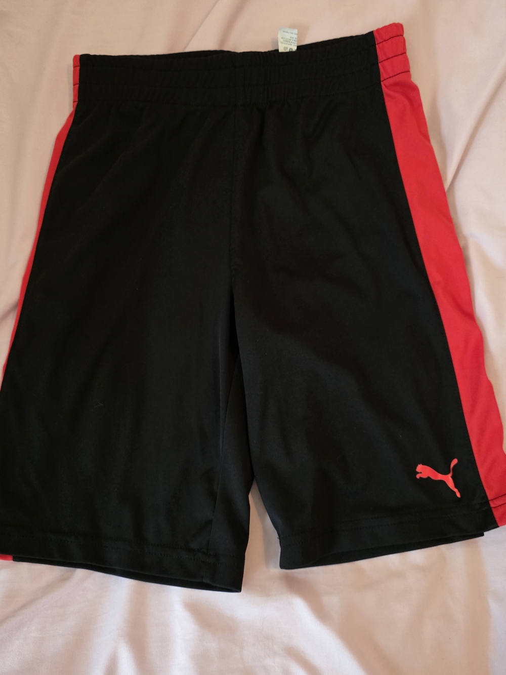 Puma Boy’s Black Athletic Shorts with Red Side Panels